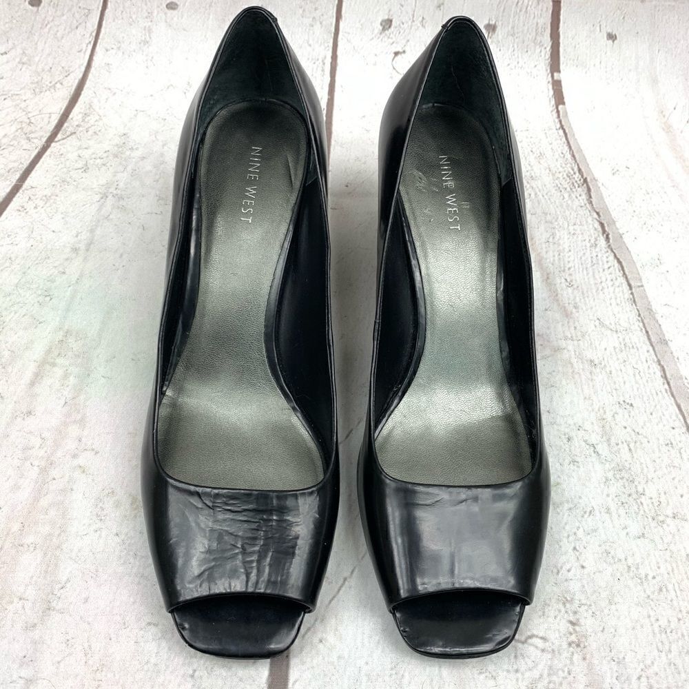 Nine West | patent leather open toe heels 10 black.
